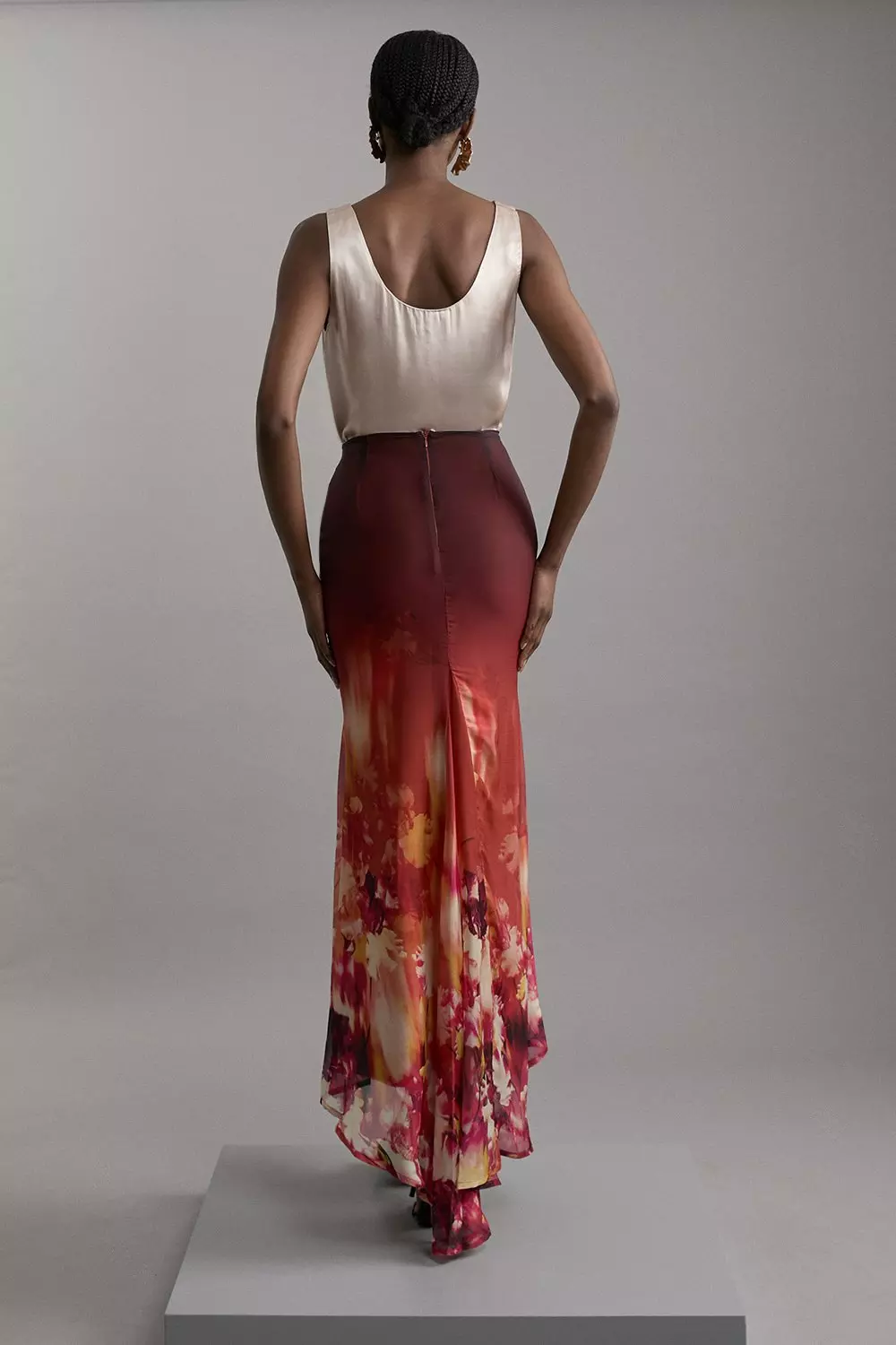 Ombre Floral Woven Crinkle Maxi Skirt Karen Millen